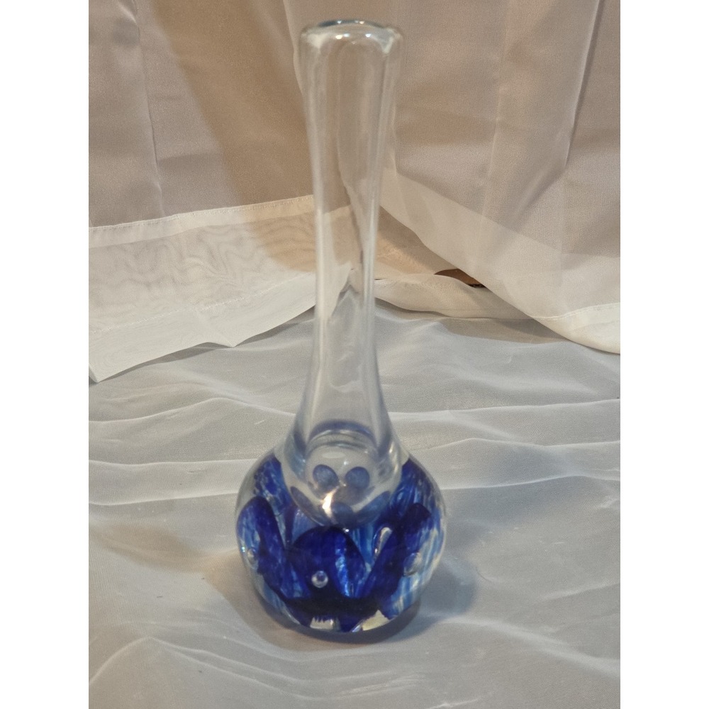 Vtg Handblown Glass Vase, Bullicante Controlled Bubbles, Signed Artist, 90s 8in - Picture 4 of 5